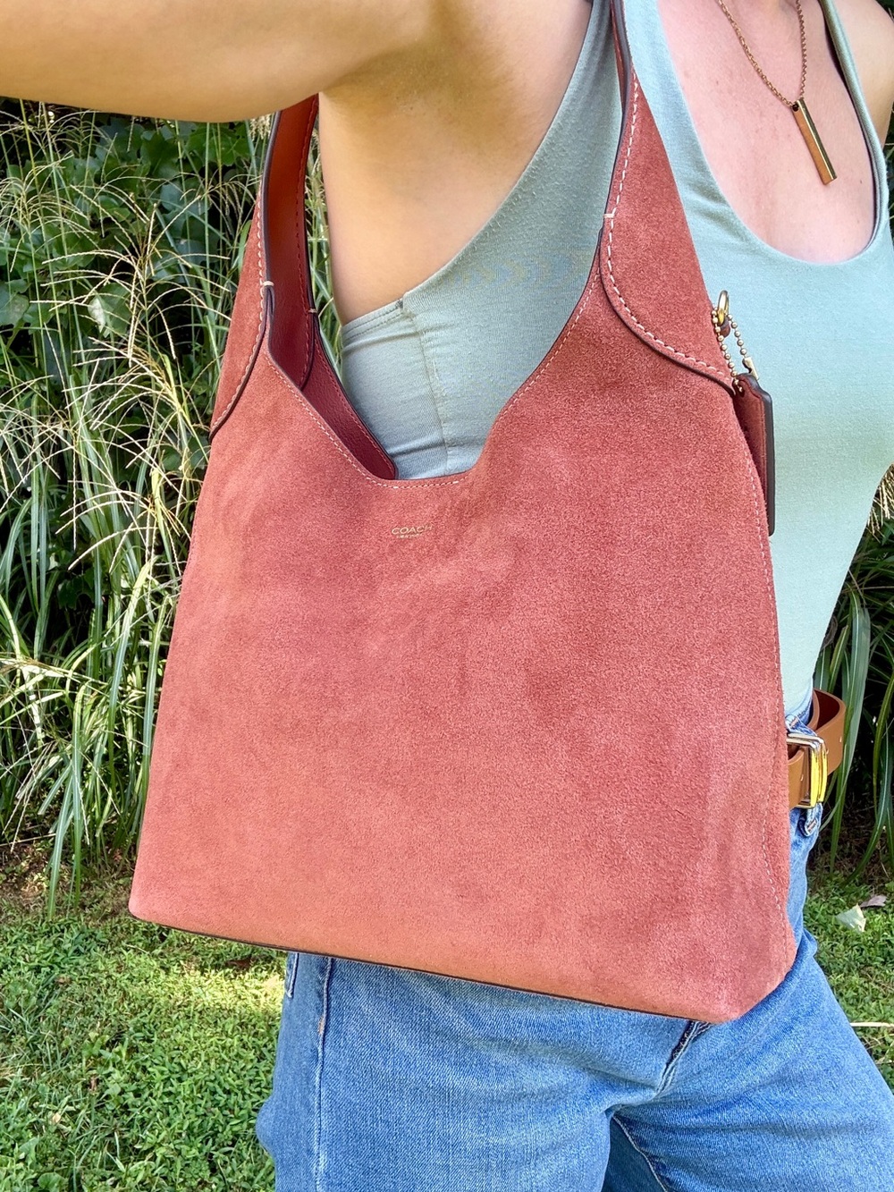Coach Brooklyn Shoulder Bag 28 Clay Suede Rust Terracotta CW637